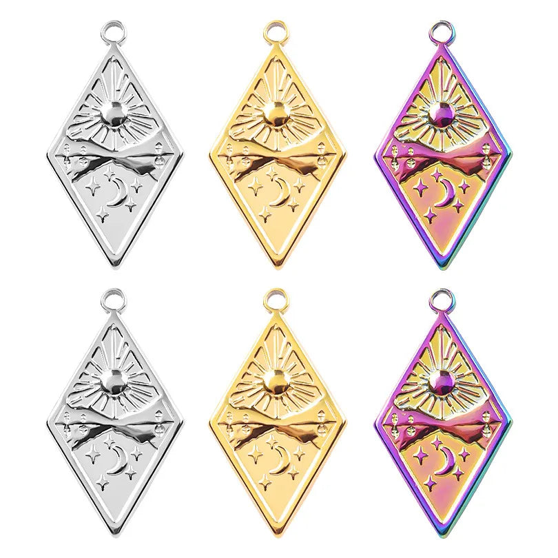 1 Piece 14*26mm Hole 2~2.9mm 304 Stainless Steel 18K Gold Plated Sun Star Rhombus Pendant