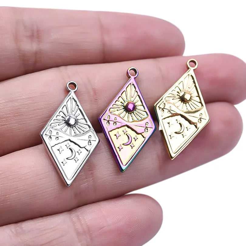 1 Piece 14*26mm Hole 2~2.9mm 304 Stainless Steel 18K Gold Plated Sun Star Rhombus Pendant