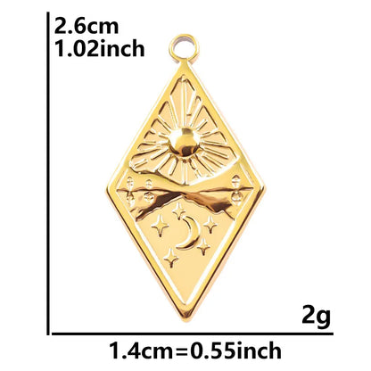 1 Piece 14*26mm Hole 2~2.9mm 304 Stainless Steel 18K Gold Plated Sun Star Rhombus Pendant