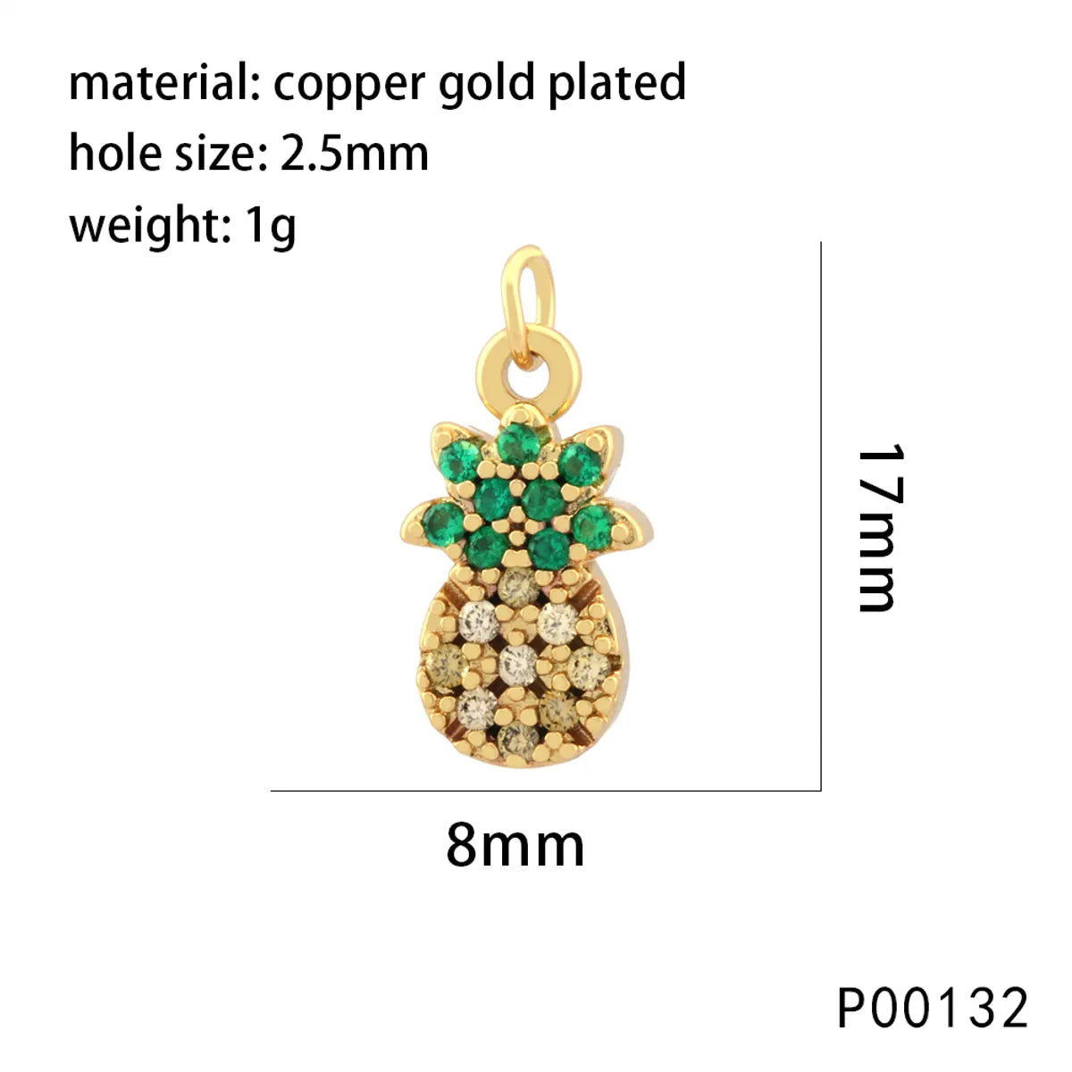 1 Piece 14 * 9mm Copper Zircon 18K Gold Plated Fruit Pineapple Pendant Chain