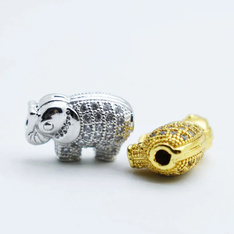 1 Piece 14mm*10mm Copper Zircon Elephant Beads