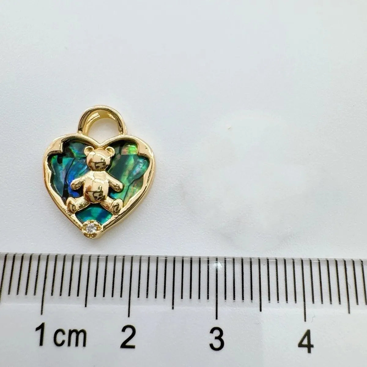 1 Piece 14mm Copper Shell Zircon 18K Gold Plated Moon Bear Heart Shape Pendant