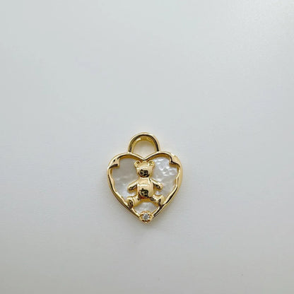 1 Piece 14mm Copper Shell Zircon 18K Gold Plated Moon Bear Heart Shape Pendant