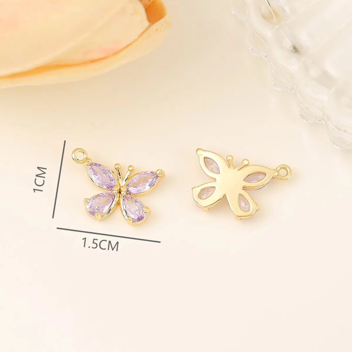 1 Piece 15 * 10mm Copper Zircon 18K Gold Plated Butterfly Polished Pendant