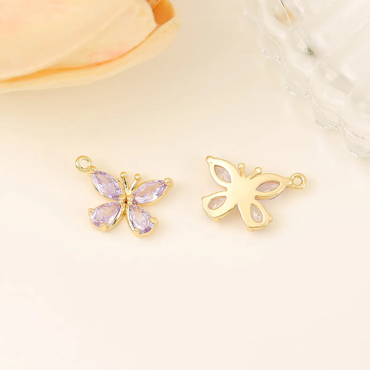 1 Piece 15 * 10mm Copper Zircon 18K Gold Plated Butterfly Polished Pendant