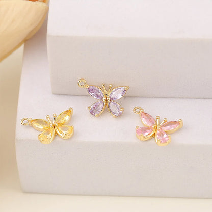 1 Piece 15 * 10mm Copper Zircon 18K Gold Plated Butterfly Polished Pendant