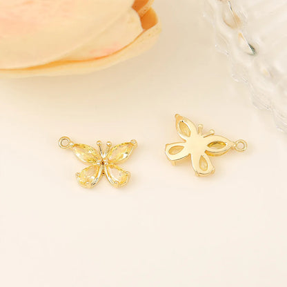 1 Piece 15 * 10mm Copper Zircon 18K Gold Plated Butterfly Polished Pendant