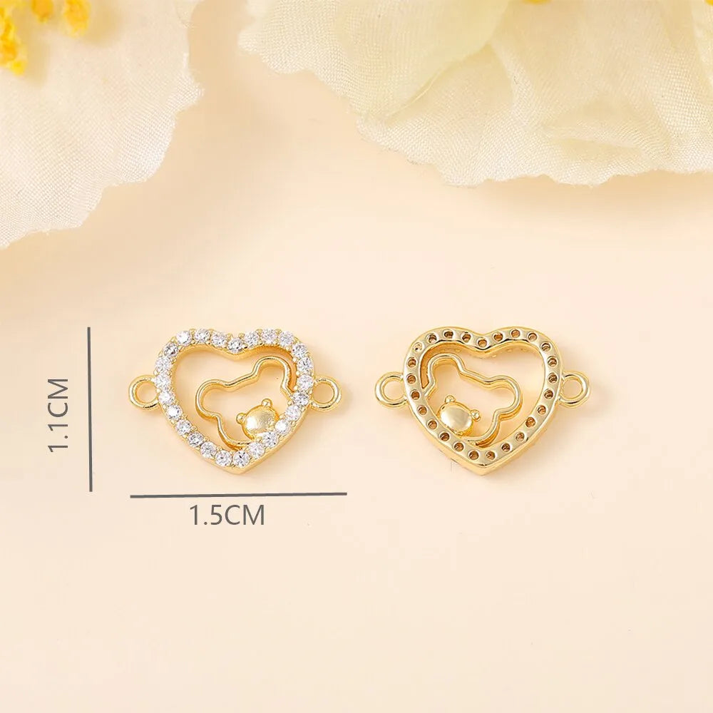 1 Piece 15*11mm Copper Zircon 18K Gold Plated White Gold Plated Bear Heart Shape Polished Pendant