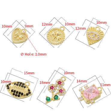 1 Piece 15*17mm 5*17mm 7.5*21mm Hole 1~1.9mm Copper Zircon 18K Gold Plated Heart Shape Rose Butterfly Pendant