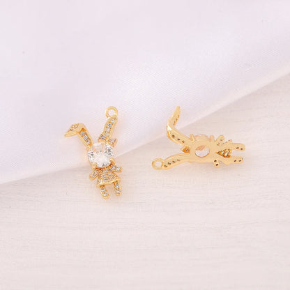 1 Piece 15 * 20mm Copper Zircon 18K Gold Plated Rabbit Pendant