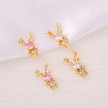 1 Piece 15 * 20mm Copper Zircon 18K Gold Plated Rabbit Pendant