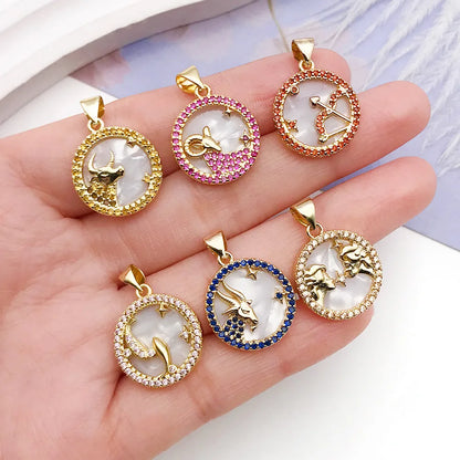 1 Piece 15 * 22mm Alloy Shell Zircon Round Constellation Pendant