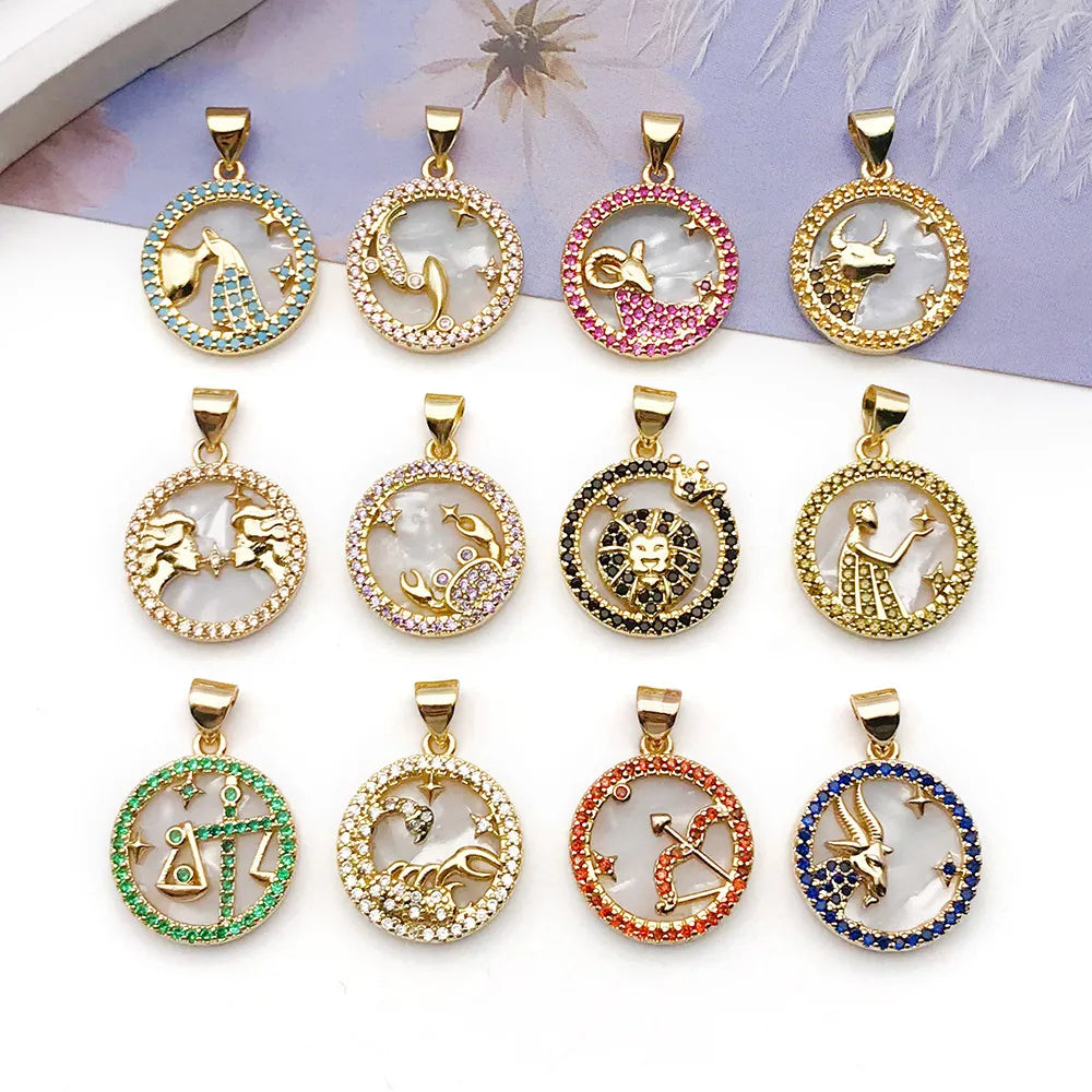 1 Piece 15 * 22mm Alloy Shell Zircon Round Constellation Pendant