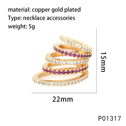 1 Piece 15 * 22mm Copper Zircon 18K Gold Plated Circle Lines Pendant