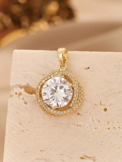 1 Piece 15 * 22mm Copper Zircon Round Pendant