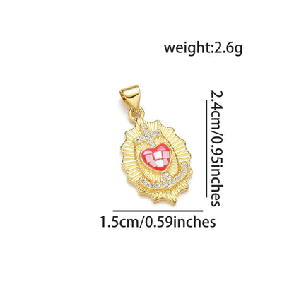 1 Piece 15*24mm Copper Shell Zircon 18K Gold Plated Cross Heart Shape Polished Pendant