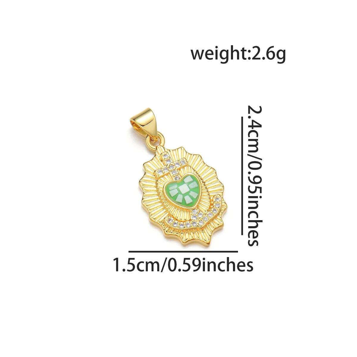 1 Piece 15*24mm Copper Shell Zircon 18K Gold Plated Cross Heart Shape Polished Pendant