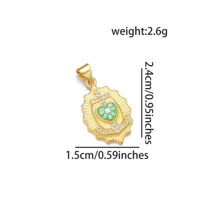 1 Piece 15*24mm Copper Shell Zircon 18K Gold Plated Cross Heart Shape Polished Pendant