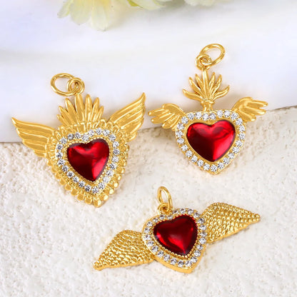 1 Piece 15*28mm 20*17mm 30*14mm Copper Gem Gold Plated Cross Heart Shape Wings Polished Pendant