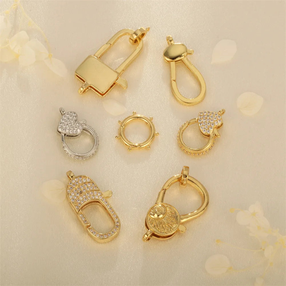 1 Piece 15 * 29mm 21 * 13mm 38*18mm Copper Zircon 18K Gold Plated Square Heart Shape Pendant Jewelry Buckle