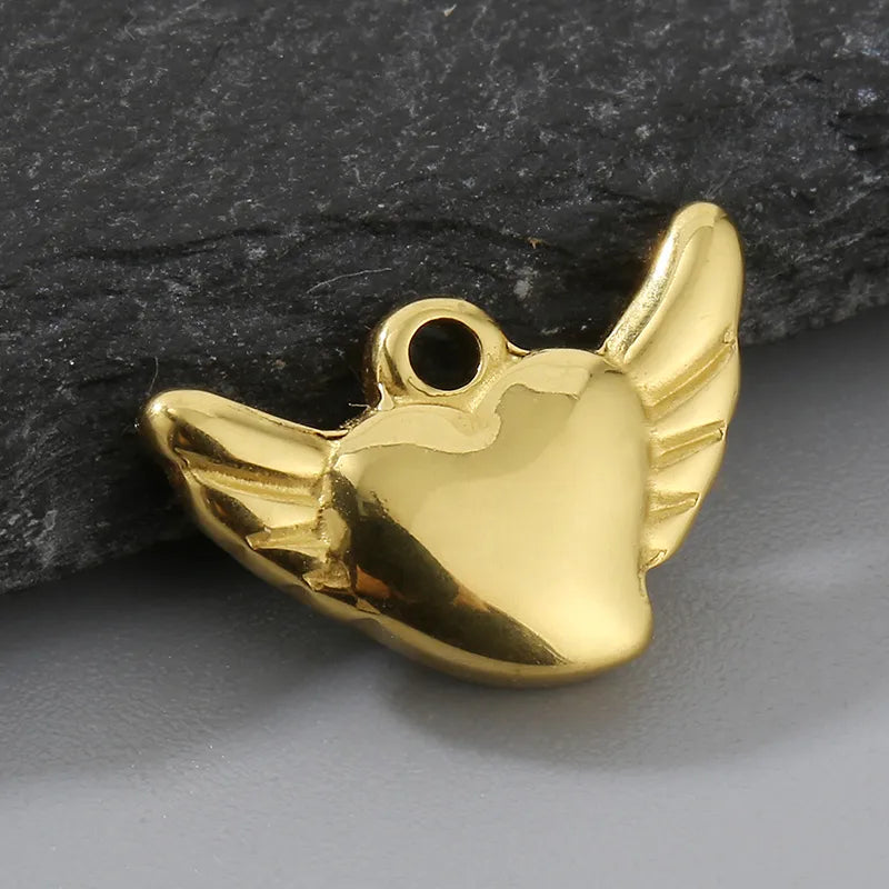 1 Piece 16*10mm 304 Stainless Steel 18K Gold Plated Heart Shape Wings Pendant