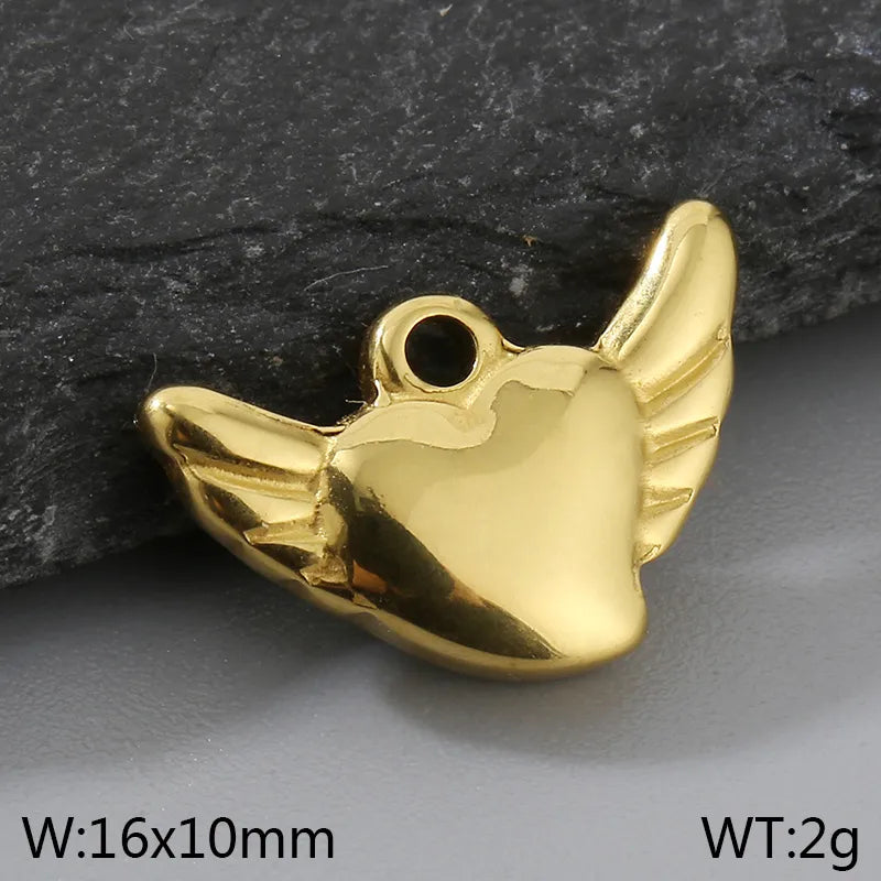 1 Piece 16*10mm 304 Stainless Steel 18K Gold Plated Heart Shape Wings Pendant