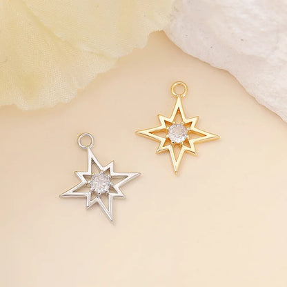 1 Piece 16*13mm Copper Zircon 18K Gold Plated White Gold Plated Eight Awn Star Polished Pendant