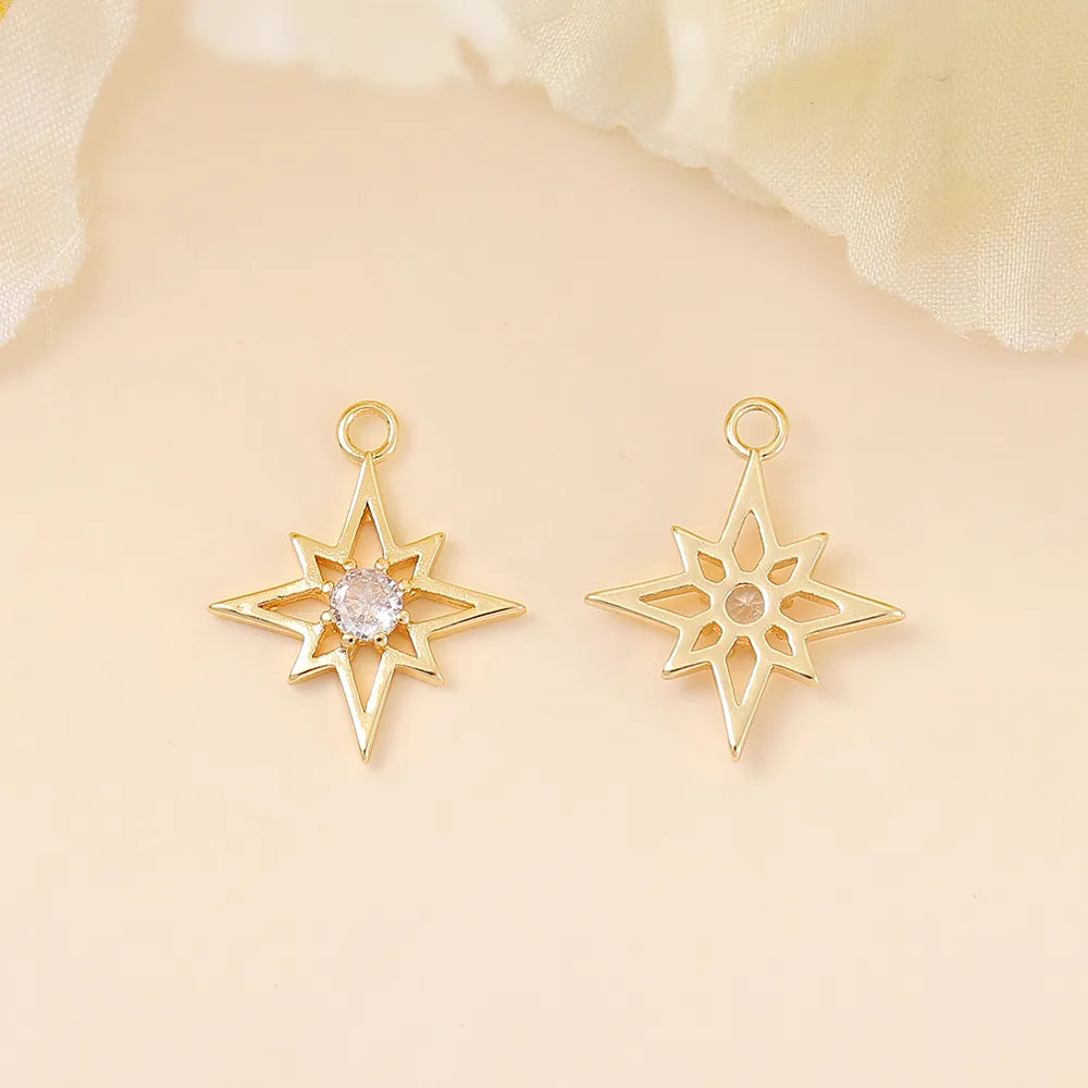 1 Piece 16*13mm Copper Zircon 18K Gold Plated White Gold Plated Eight Awn Star Polished Pendant