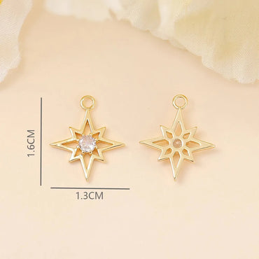 1 Piece 16*13mm Copper Zircon 18K Gold Plated White Gold Plated Eight Awn Star Polished Pendant