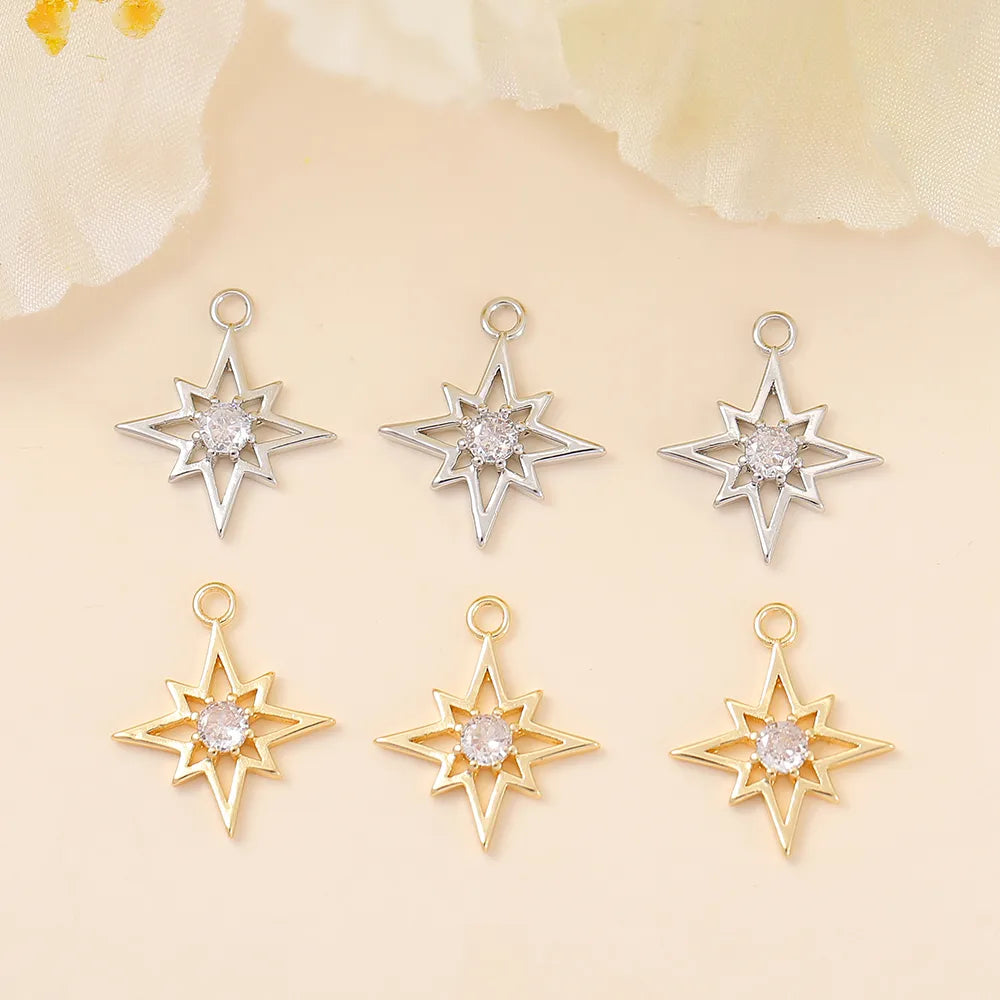 1 Piece 16*13mm Copper Zircon 18K Gold Plated White Gold Plated Eight Awn Star Polished Pendant