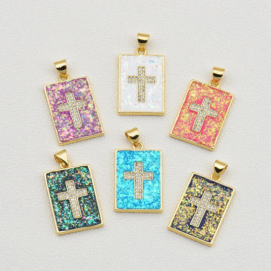 1 Piece 16*25mm Copper Zircon 18K Gold Plated Cross Pendant