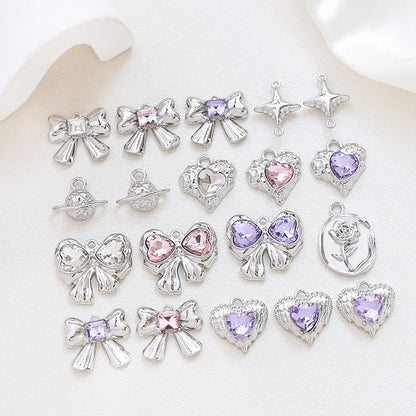 1 Piece 17*13mm 19*16mm 23 * 20mm Alloy Rhinestones Heart Shape Rose Bow Knot Polished Pendant