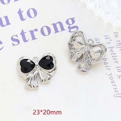 1 Piece 17*13mm 19*16mm 23 * 20mm Alloy Rhinestones Heart Shape Rose Bow Knot Polished Pendant