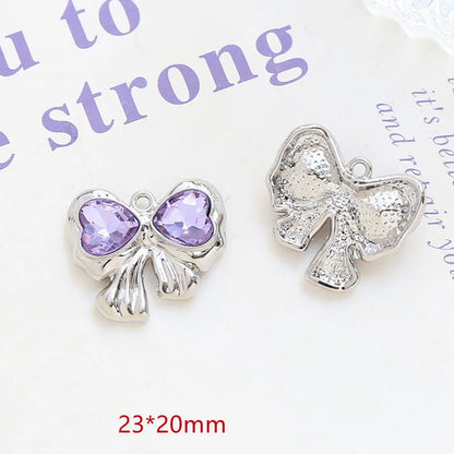 1 Piece 17*13mm 19*16mm 23 * 20mm Alloy Rhinestones Heart Shape Rose Bow Knot Polished Pendant