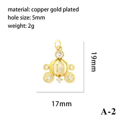 1 Piece 17*19mm 19*14mm Copper Zircon 18K Gold Plated Pumpkin Heart Shape Polished Pendant Chain