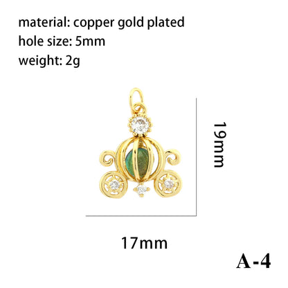 1 Piece 17*19mm 19*14mm Copper Zircon 18K Gold Plated Pumpkin Heart Shape Polished Pendant Chain