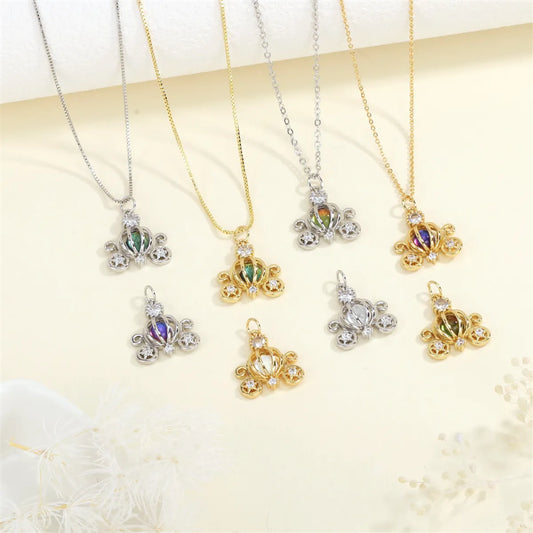 1 Piece 17*19mm 19*14mm Copper Zircon 18K Gold Plated Pumpkin Heart Shape Polished Pendant Chain