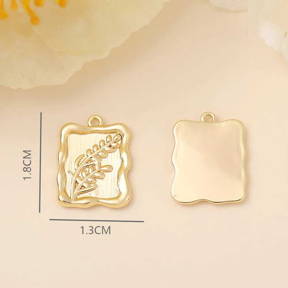 1 Piece 18 * 13mm Copper 18K Gold Plated White Gold Plated Flower Rectangle Grain Polished Pendant