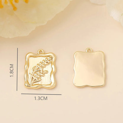 1 Piece 18 * 13mm Copper 18K Gold Plated White Gold Plated Flower Rectangle Grain Polished Pendant