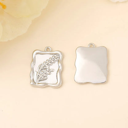 1 Piece 18 * 13mm Copper 18K Gold Plated White Gold Plated Flower Rectangle Grain Polished Pendant