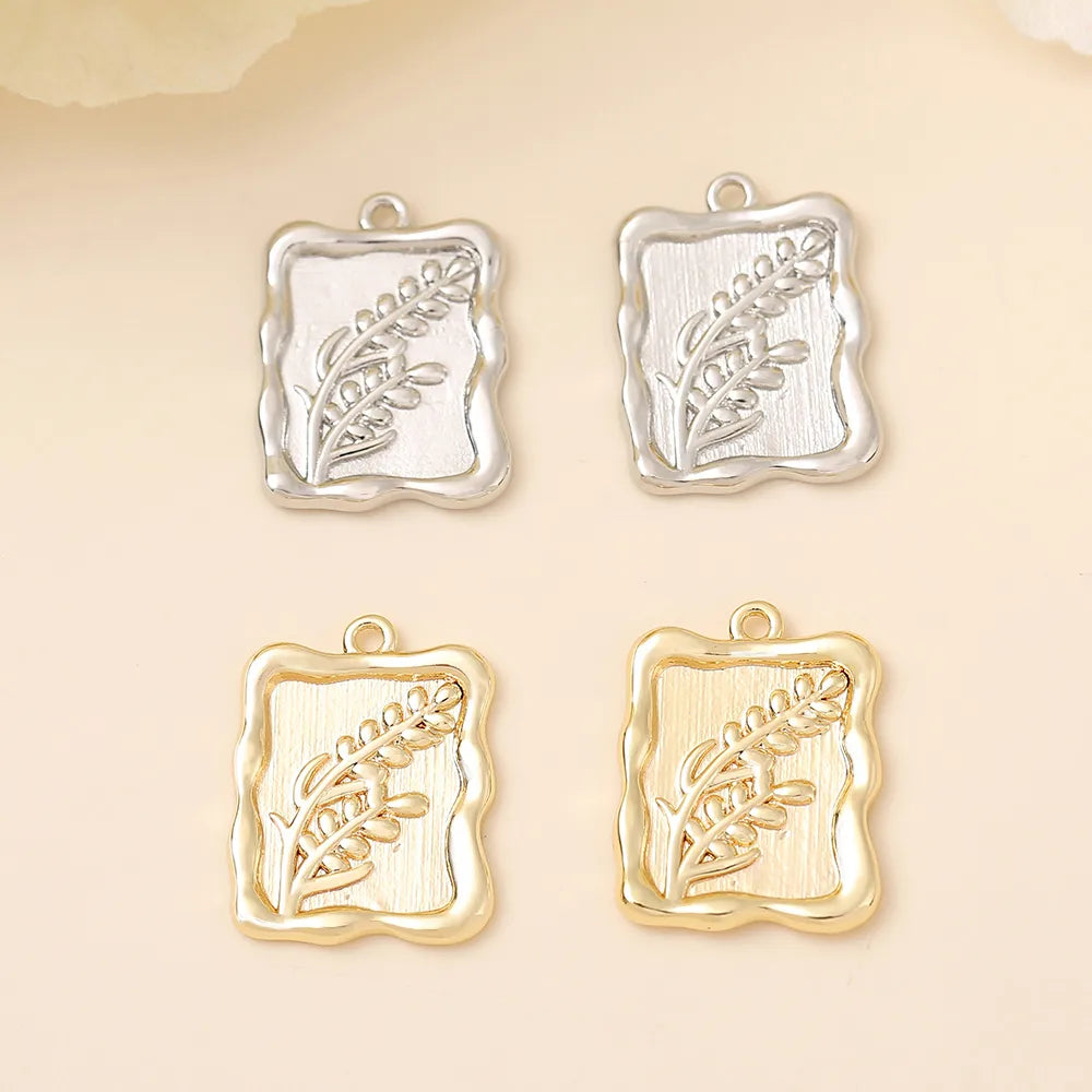 1 Piece 18 * 13mm Copper 18K Gold Plated White Gold Plated Flower Rectangle Grain Polished Pendant