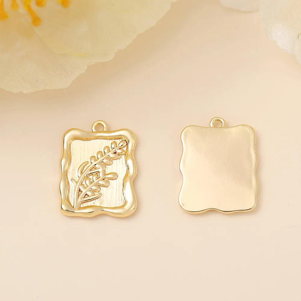 1 Piece 18 * 13mm Copper 18K Gold Plated White Gold Plated Flower Rectangle Grain Polished Pendant