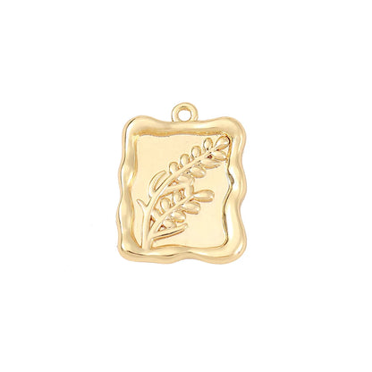 1 Piece 18 * 13mm Copper 18K Gold Plated White Gold Plated Flower Rectangle Grain Polished Pendant