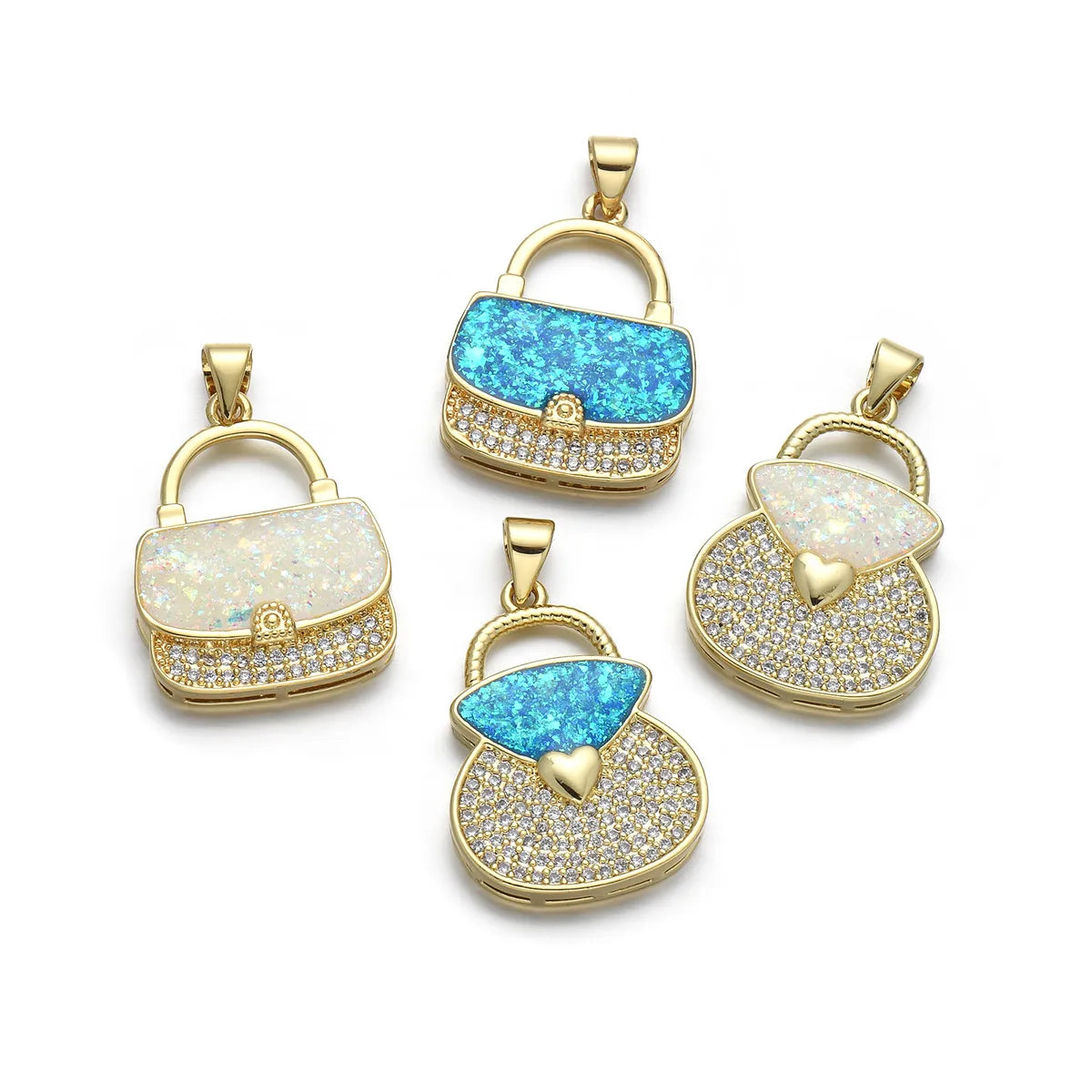 1 Piece 18 * 24mm 19 * 25mm Copper Zircon 18K Gold Plated Bag Polished Pendant