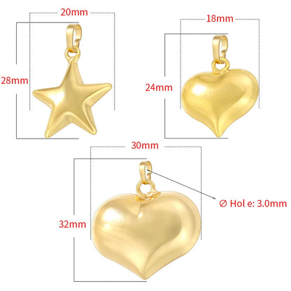 1 Piece 18 * 24mm 20*28mm 30*32mm Hole 3~3.9mm Brass 18K Gold Plated Pentagram Heart Shape Polished Pendant