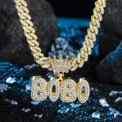 1PC Hiphop Man Silver Plated Crown Letter Bobo Pendant Charm Necklace Fashion Cuban Link Chain Necklace Gold Jewelry