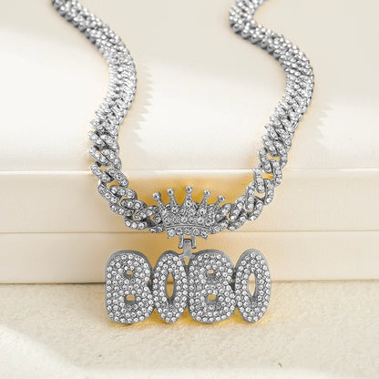 1PC Hiphop Man Silver Plated Crown Letter Bobo Pendant Charm Necklace Fashion Cuban Link Chain Necklace Gold Jewelry