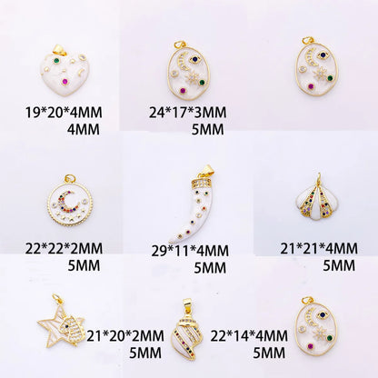 1 Piece 19 * 20mm 22*22mm 24*17mm Hole 4~4.9mm Hole 5~5.9mm Copper Zircon Star Moon Heart Shape Pendant