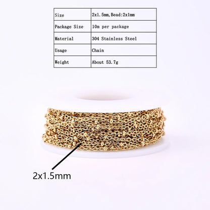 1 Roll 1.5*1.2mm 2.5*2mm 2*1.5mm 304 Stainless Steel 18K Gold Plated Solid Color Polished Chain