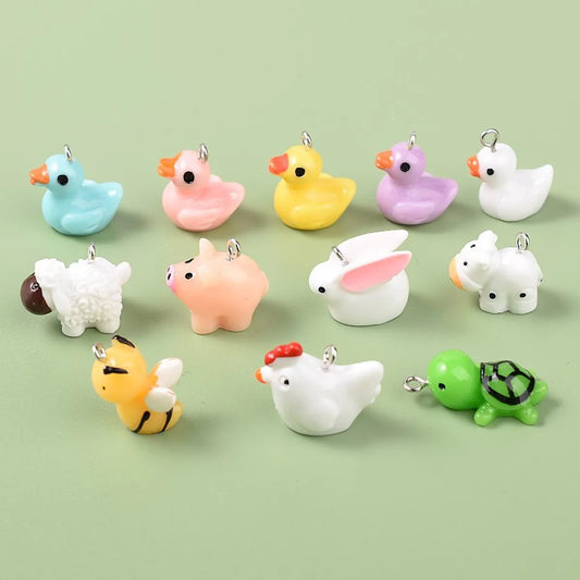 1 Piece 1.8cm Resin Rabbit Dog Duck Pendant